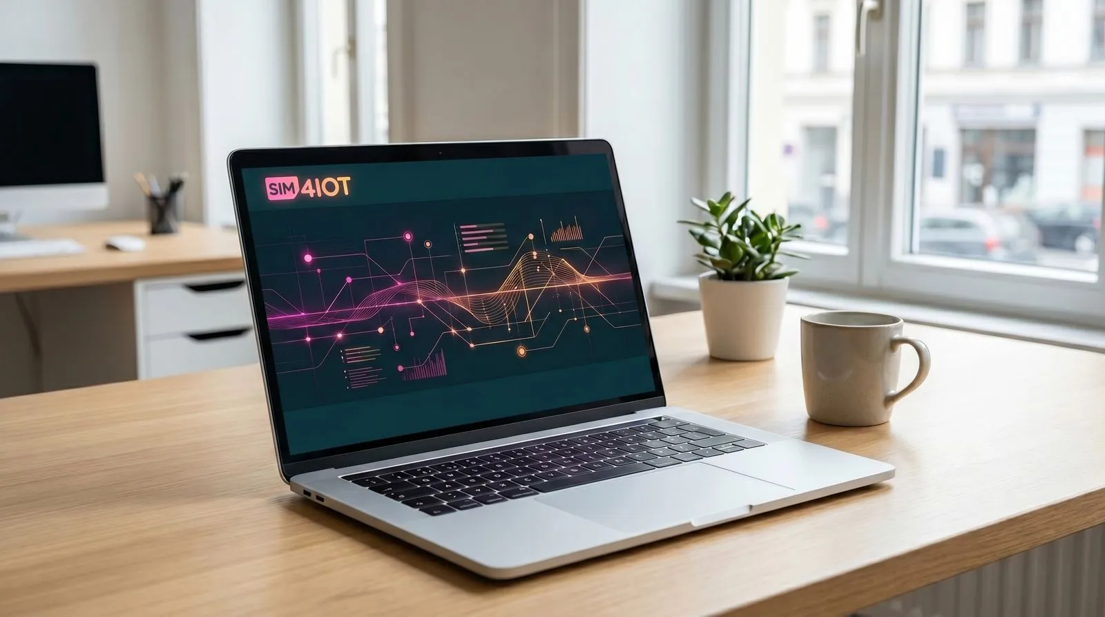 Notebook mit dem SIM4IOT-Portal, im Bild eine Übersicht der Kartenzustände.