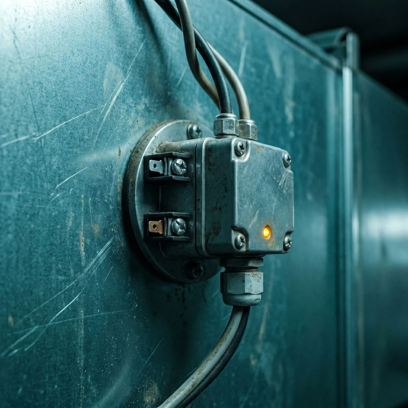 Sensor an einer Lüftungsanlage in Nahaufnahme.