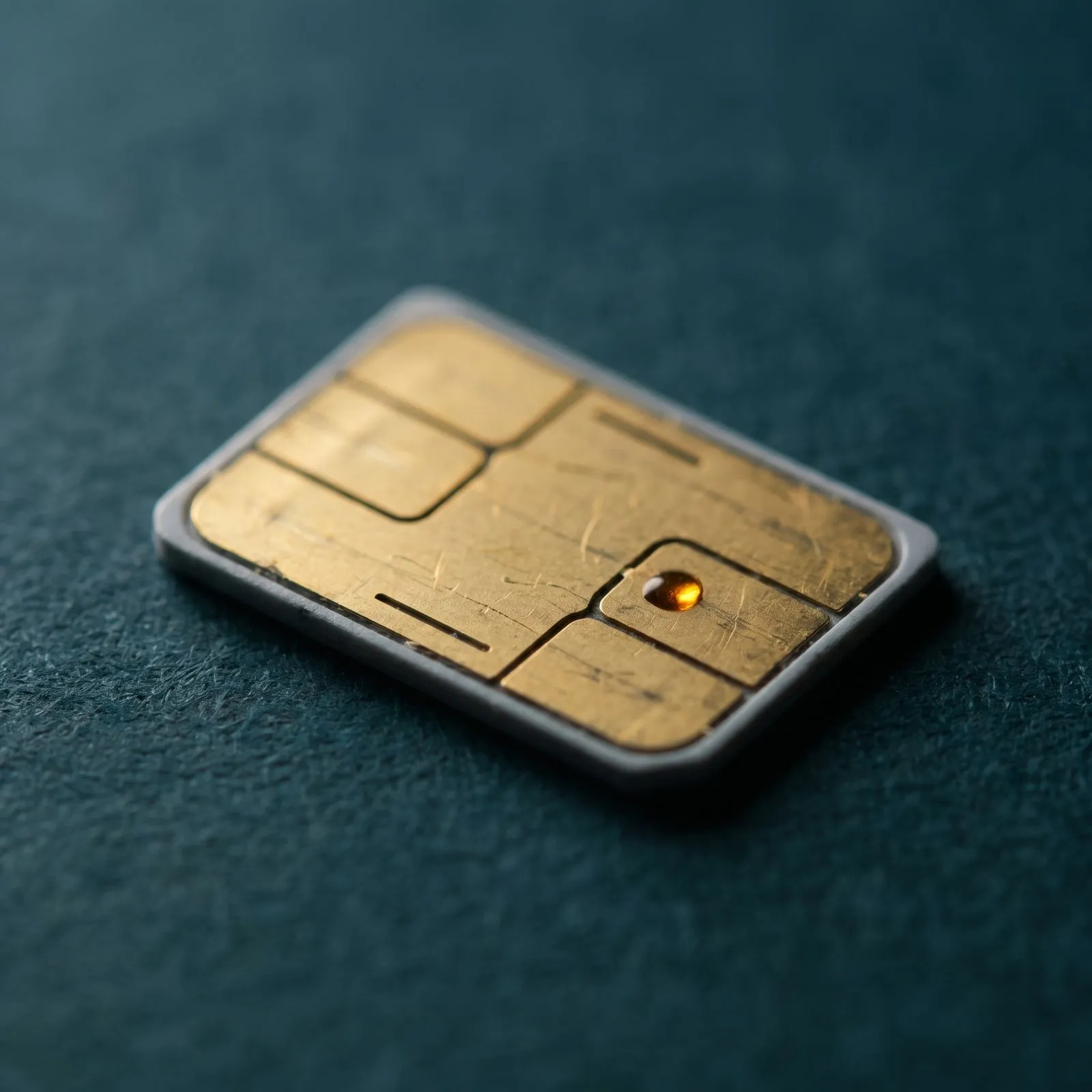 Makroaufnahme einer SIM-Karte mit sichtbarem Chip und Goldkontakten — Sinnbild für die physischen SIM-Formfaktoren.